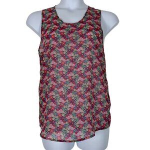 Tulle Size Medium Tank Top Floral Multicolor Semi Sheer Racerback Womens Shirt